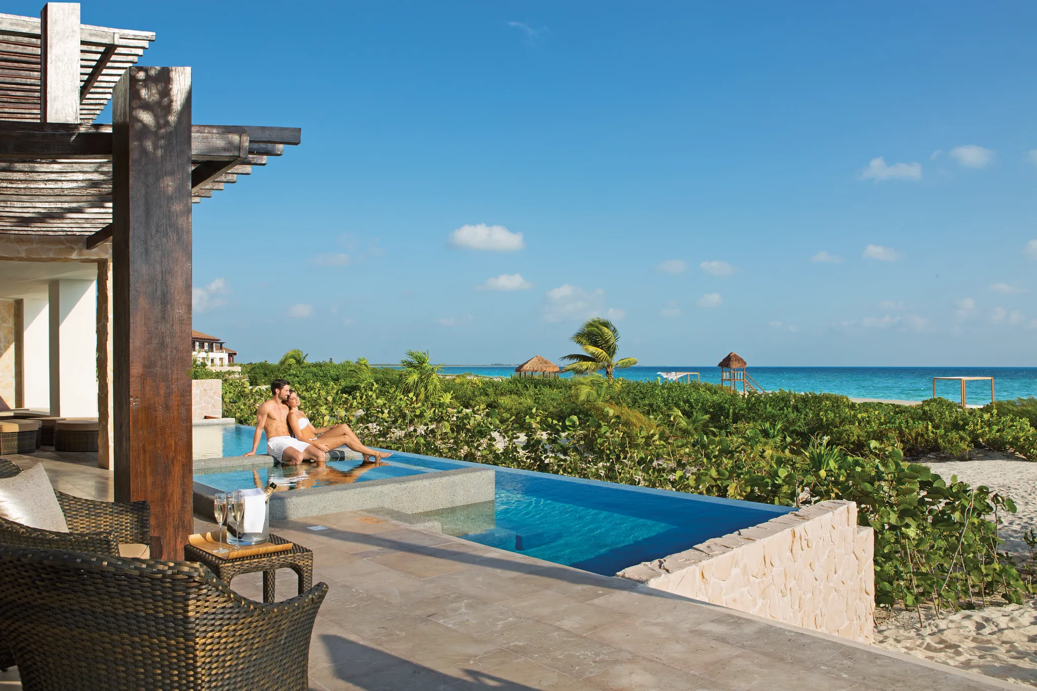Presidential Suite private terrace pool overlooking the beach at Secrets Playa Mujeres Golf & Spa Resort.